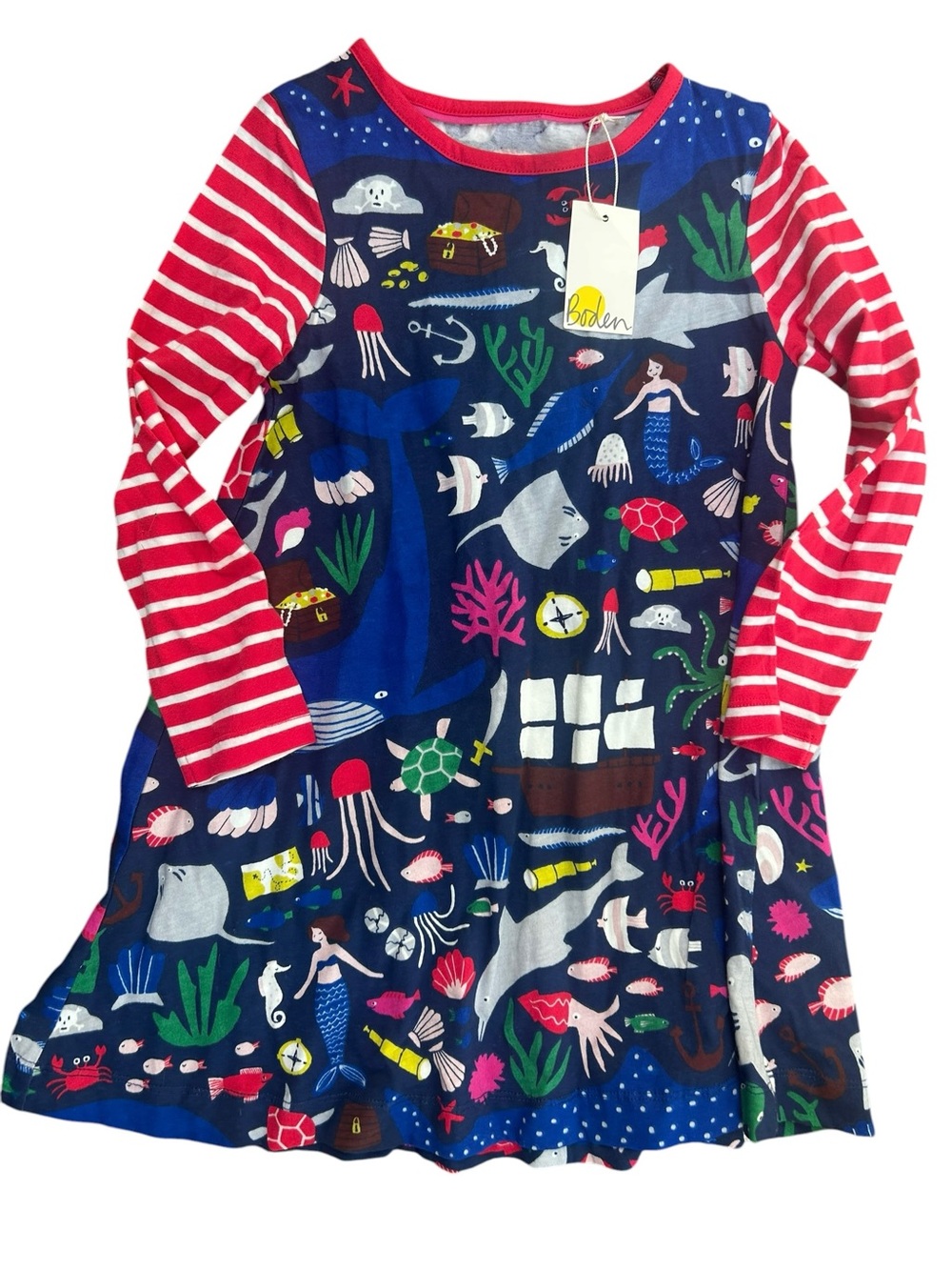 Mini Boden NWT Under The Sea Dress Sz 5-6 Yr Mermaid Ocean Fish Octopus Aquarium